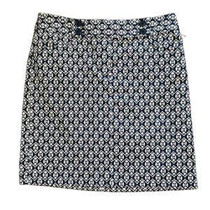 NWOT Ann Taylor Women's Navy Blue and White Geometric Pattern Mini Skirt, Size 4